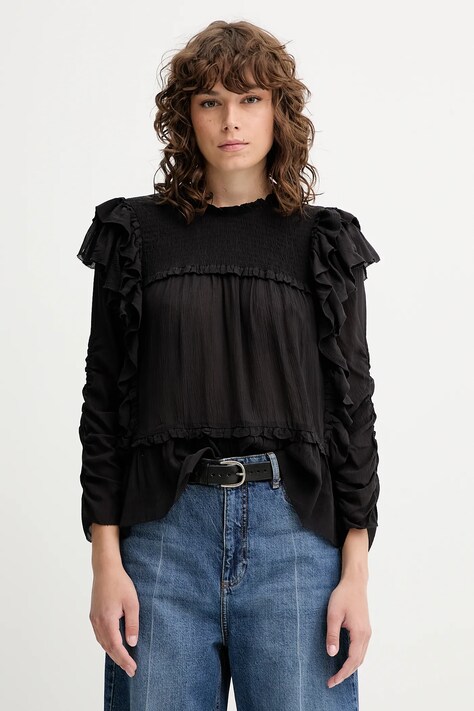 MUNTHE bluză CRISP culoarea negru, uni, 252100225231