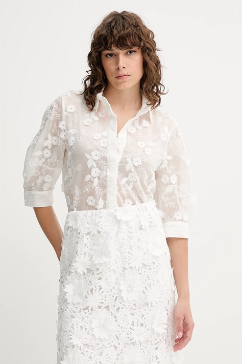 MUNTHE cămașă PUST culoarea alb, cu guler clasic, regular, 252101725225