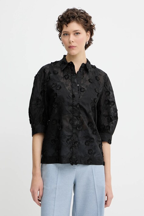 MUNTHE cămașă PUST culoarea negru, cu guler clasic, regular, 252101725225