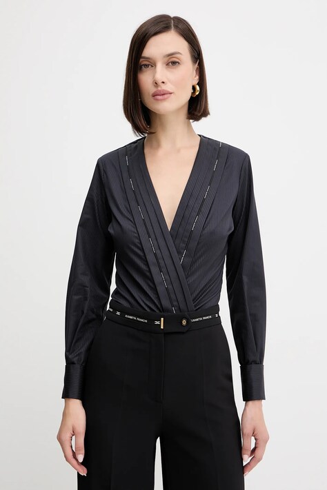 Elisabetta Franchi body bawełniane damska kolor granatowy gładka CB00256E2