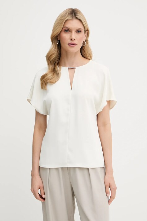 Calvin Klein bluză culoarea bej, uni, LV044C196G