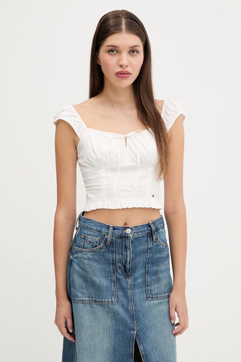 Tommy Jeans bluză din bumbac culoarea alb, uni, DW0DW20985
