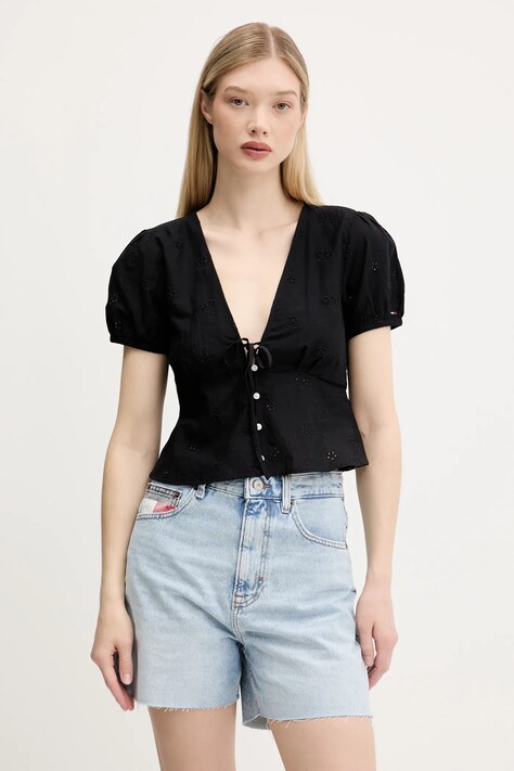 Halenka Tommy Jeans dámská, černá barva, regular, DW0DW21241