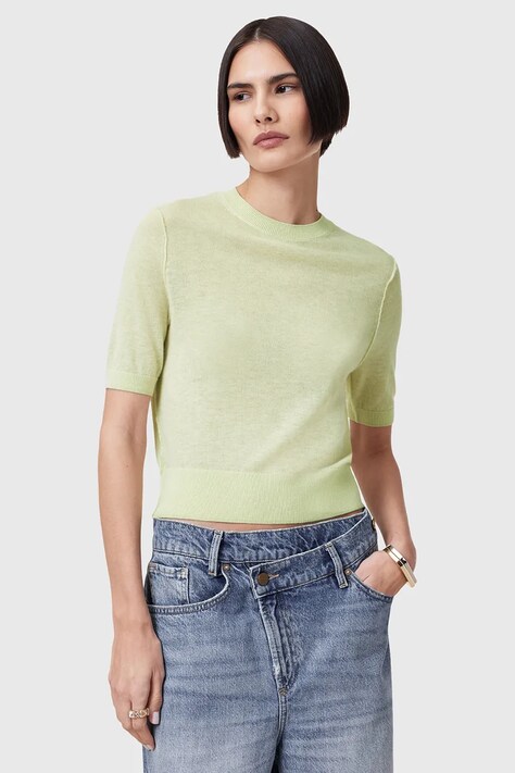 AllSaints bluză  de lână ELSIE culoarea verde, uni, W068KC