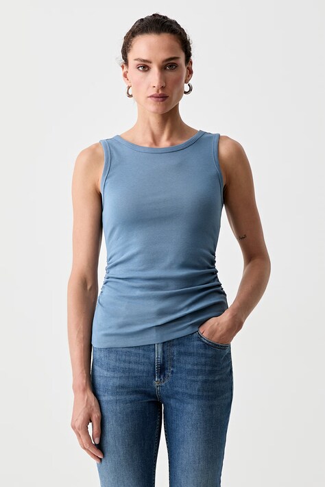 AllSaints top damski bawełniany z elastanem KATARINA turkusowy W192JC