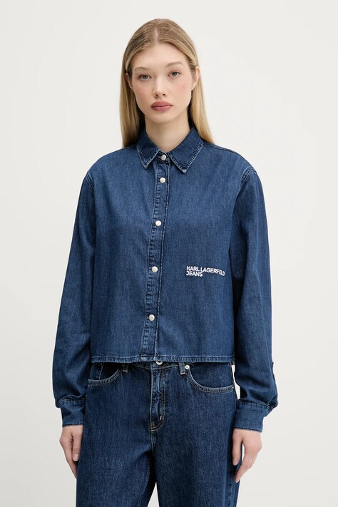 Karl Lagerfeld Jeans cămașă jeans culoarea bleumarin, cu guler clasic, regular, A3W11002