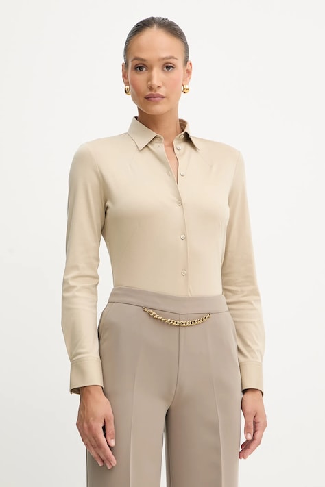 BOSS koszula bawełniana damska kolor beżowy regular z kołnierzykiem klasycznym 50543691