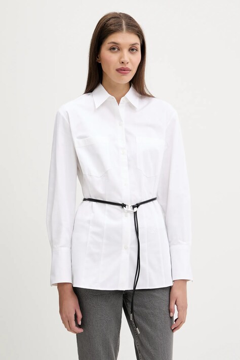 HUGO cămașă din bumbac culoarea alb, cu guler clasic, regular, 50543364
