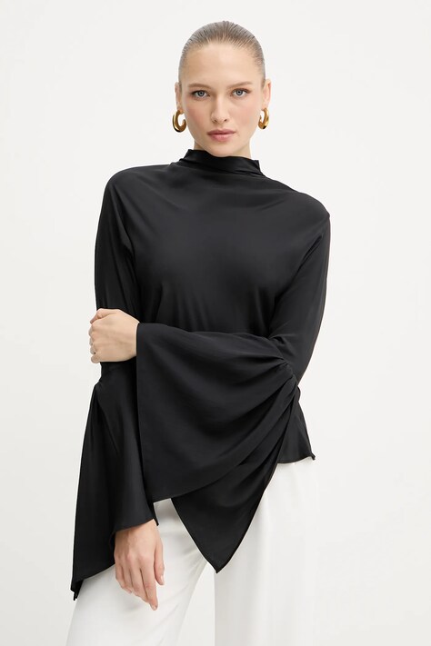 Pinko bluză cu mătase culoarea negru, uni, 105625 A2S9