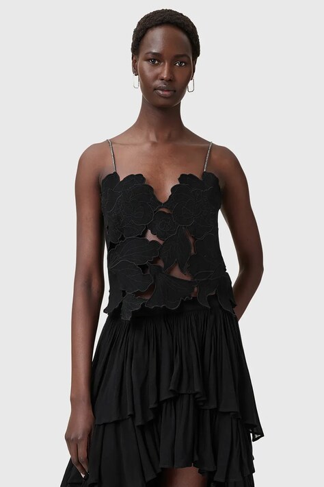 AllSaints top din bumbac FLORA culoarea negru, uni, W144PC