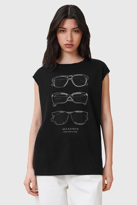 AllSaints bluzka bawełniana SUNNIES damska kolor czarny z nadrukiem W163JC