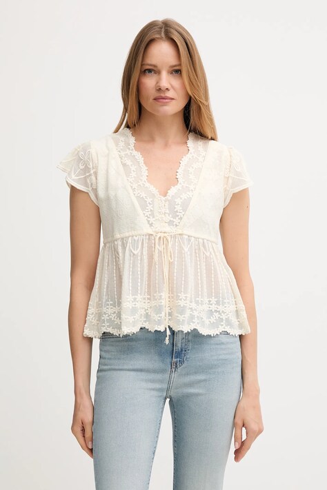 Hoss Intropia bluză culoarea bej, cu imprimeu, 5872098