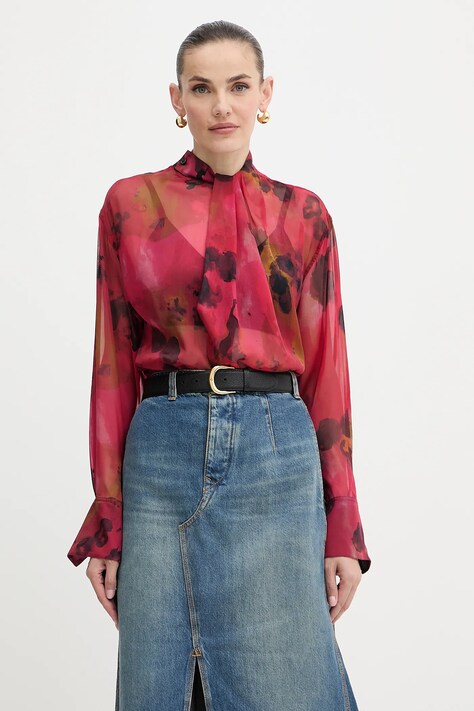 Victoria Beckham bluzka jedwabna damska kolor czerwony wzorzysta 1325WSH006594B