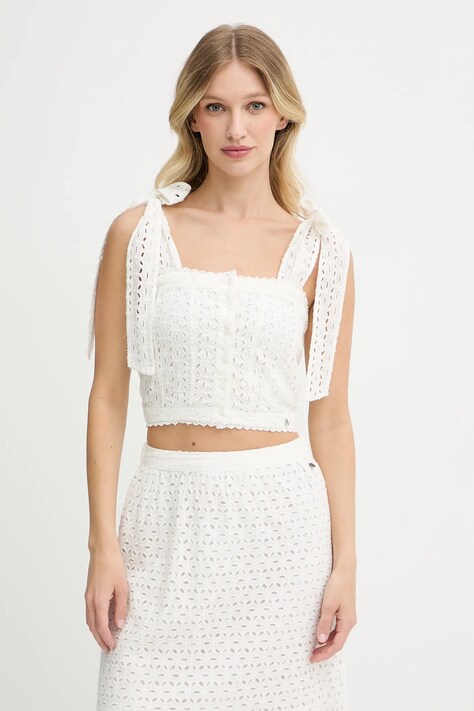 Pepe Jeans bluză din bumbac culoarea bej, uni, PL305103
