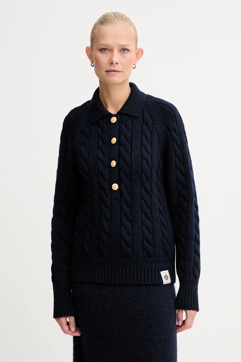 Bally sweter wełniany damski kolor granatowy ciepły WKN0BG