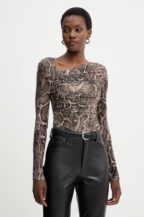 Guess longsleeve BERNARDETTE damski kolor brązowy W5BP32 KCZC2
