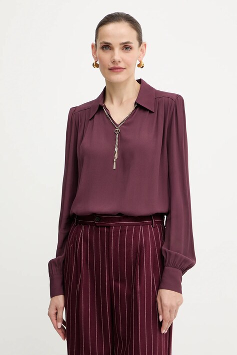 Twinset bluzka damska kolor bordowy gładka 252TP2291