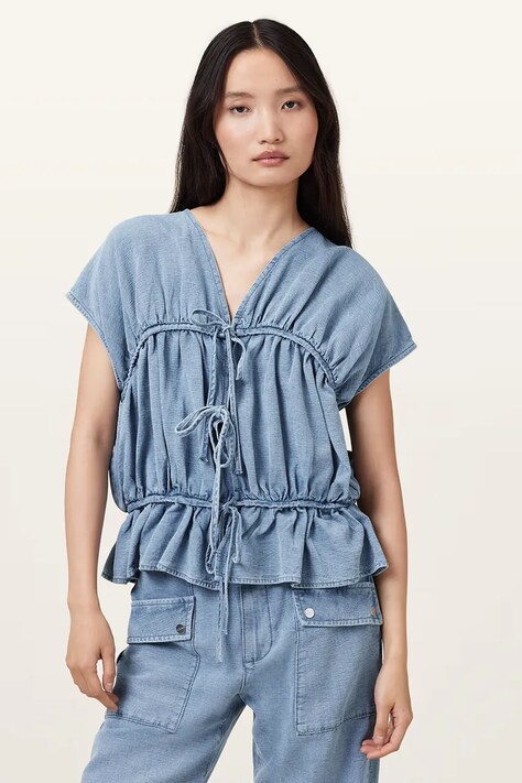 AllSaints bluzka REMY damska kolor niebieski W093PC