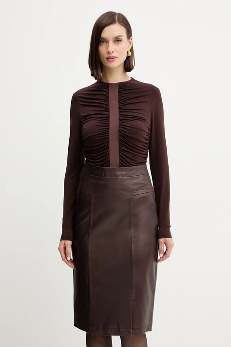 Herve Leger bluzka Veronica damska kolor brązowy gładka RMJ1498061