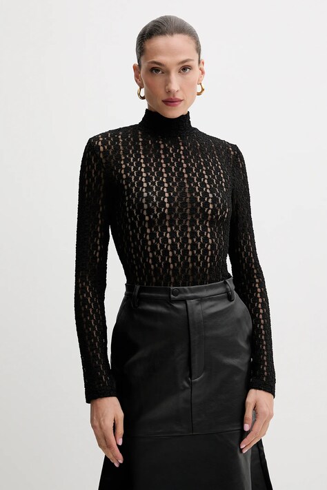 Bardot bluză culoarea negru, cu imprimeu, 57194TB1
