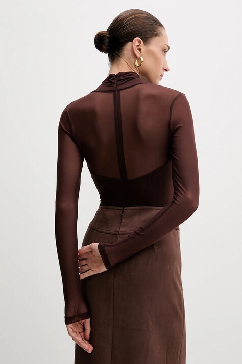 Bardot bluză culoarea maro, uni, 60050TB