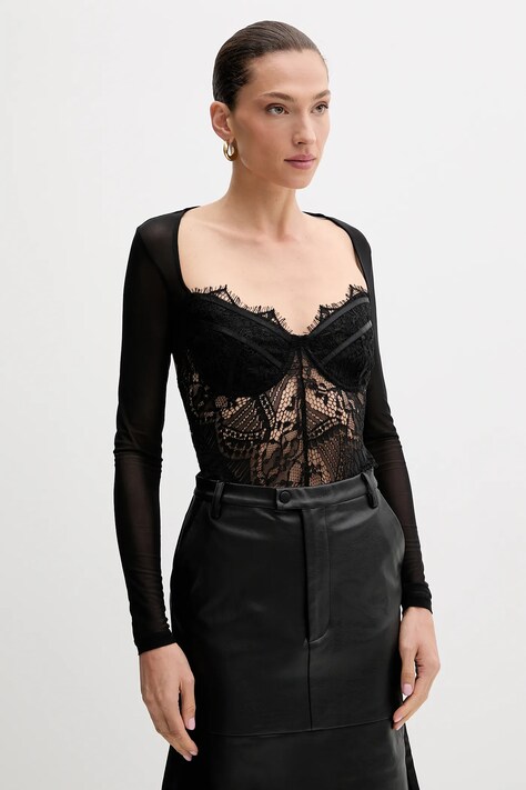 Bardot bluză culoarea negru, cu imprimeu, 51150TB3