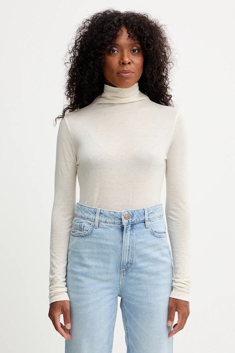 BOSS longsleeve din amestec de lână culoarea bej, cu guler înalt 50550639