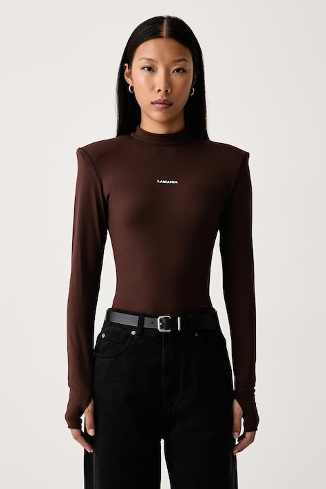 La Mania Longsleeve damski z wiskozą brązowy SLEEK
