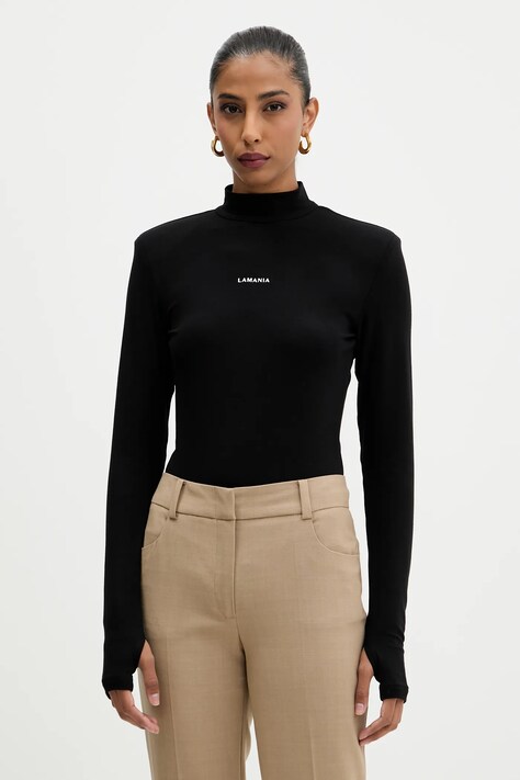La Mania longsleeve kolor czarny z półgolfem SLEEK