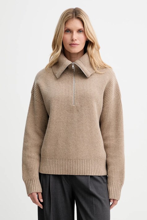 Filippa K sweter wełniany damski kolor beżowy z golfem 31654