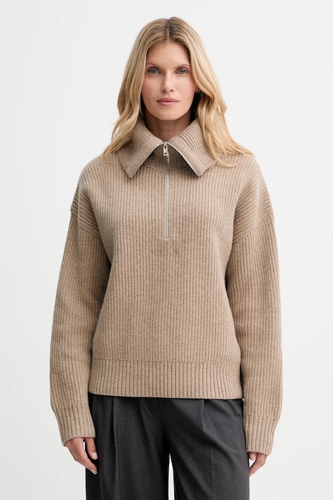 Filippa K sweter wełniany damski kolor beżowy z golfem 31654