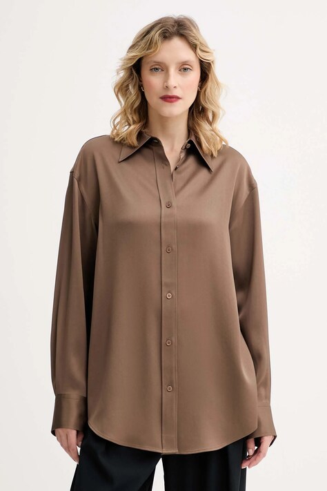 Сорочка Filippa K колір коричневий relaxed класичний комір 31633