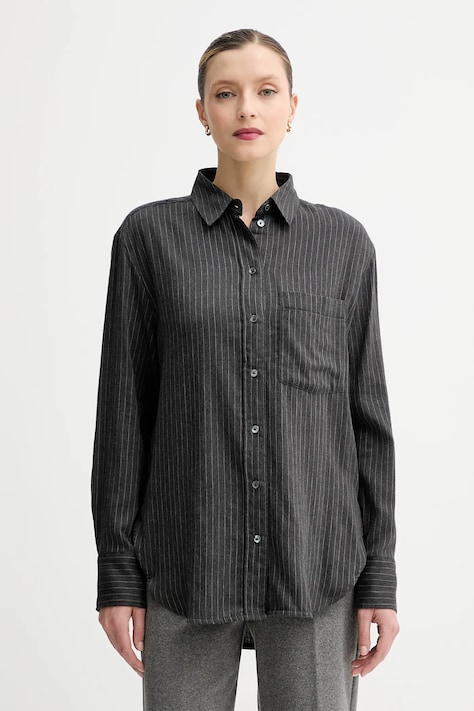 Pamučna košulja Marc O'Polo za žene, boja: siva, regular, s klasičnim ovratnikom, 509117242197