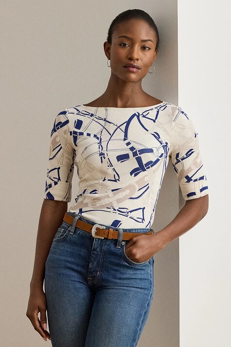 Блузка Lauren Ralph Lauren колір бежевий візерунок 200P02003