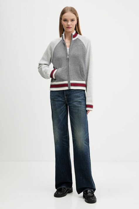 Guess Jeans kardigan z dodatkiem wełny damski kolor szary lekki W5BR12 Z0561