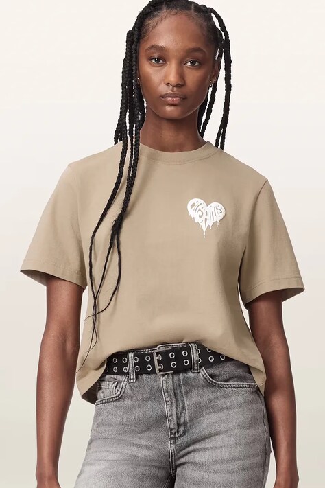 AllSaints T-shirt damski bawełniany TRIP beżowy W033JD