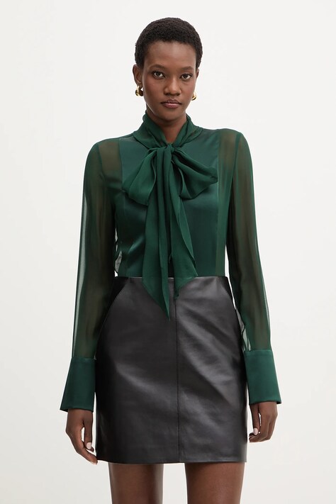 Retrofete koszula jedwabna Suri damska kolor zielony regular FW24-10301