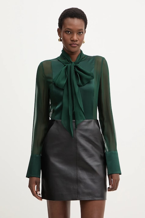 Retrofete koszula jedwabna Suri damska kolor zielony regular FW24-10301