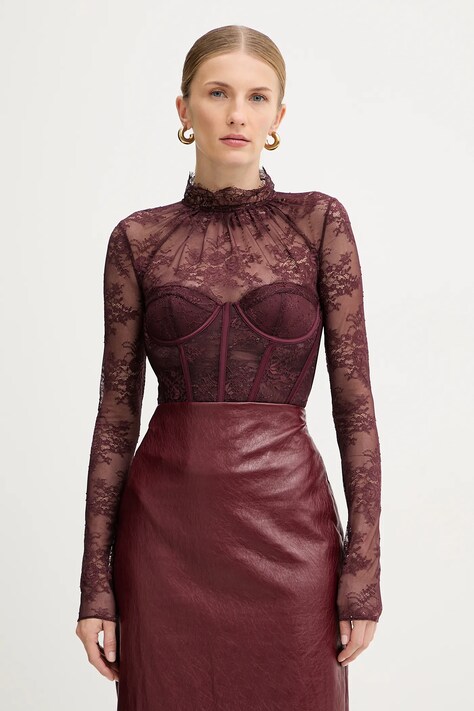 Retrofete body Valentina damskie kolor fioletowy z aplikacją FW24-10322