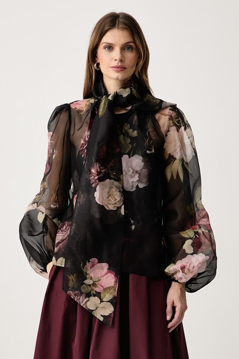 Retrofete Bluzka damska jedwabna Peregrine czarna w kwiaty R-FW25-11912-11