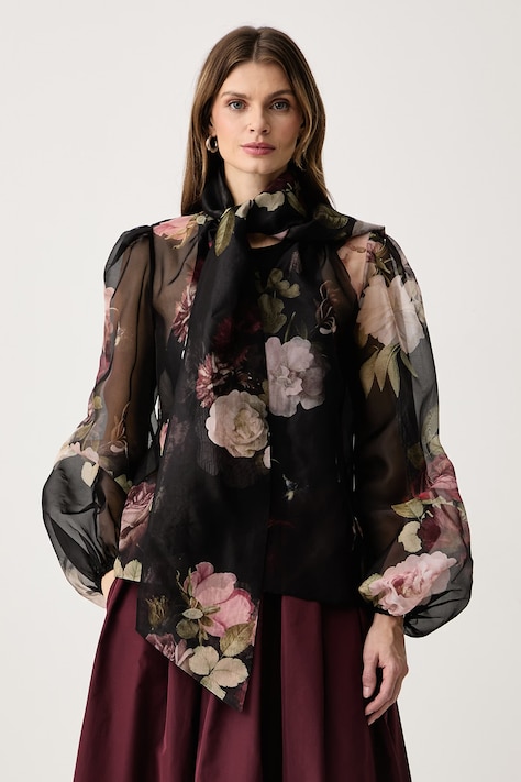Retrofete Bluzka damska jedwabna Peregrine czarna w kwiaty R-FW25-11912-11