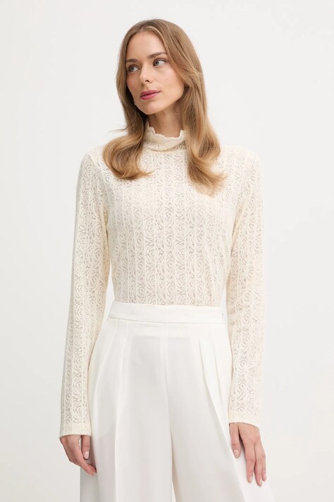 United Colors of Benetton sweter damski kolor beżowy lekki z półgolfem 5W77DQ0AT