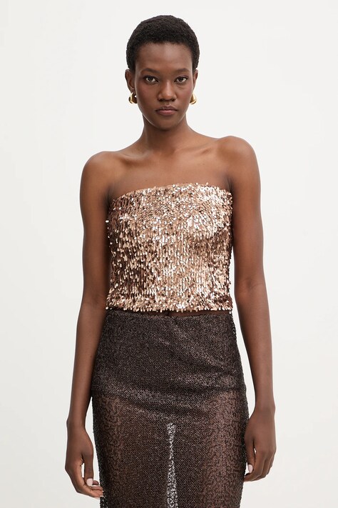 Haveone bluzka damska kolor brązowy gładka RMA-P054