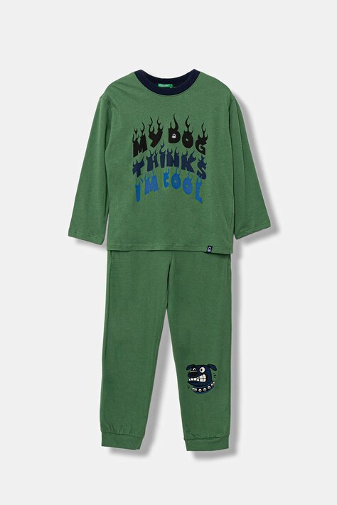 Дитяча бавовняна піжама United Colors of Benetton колір зелений з принтом 3VD00P08X