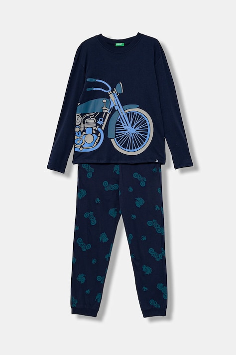 United Colors of Benetton set de pijama de bumbac pentru copii culoarea bleumarin, cu imprimeu, 3VR50P08Y