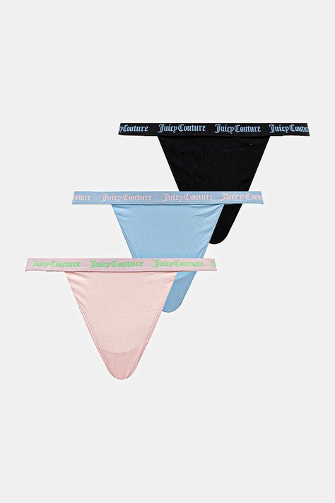 Juicy Couture tanga 3 PACK RIBBED MICROFIBRE THONG 3-pack culoarea negru, JCTTH125982