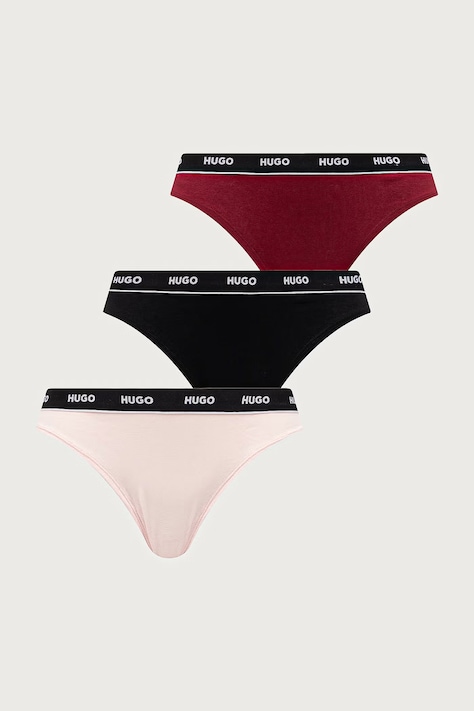 HUGO Stringi damskie bawełniane z elastanem TRIPLET THONG STRIPE 3-pack multicolor 50545680