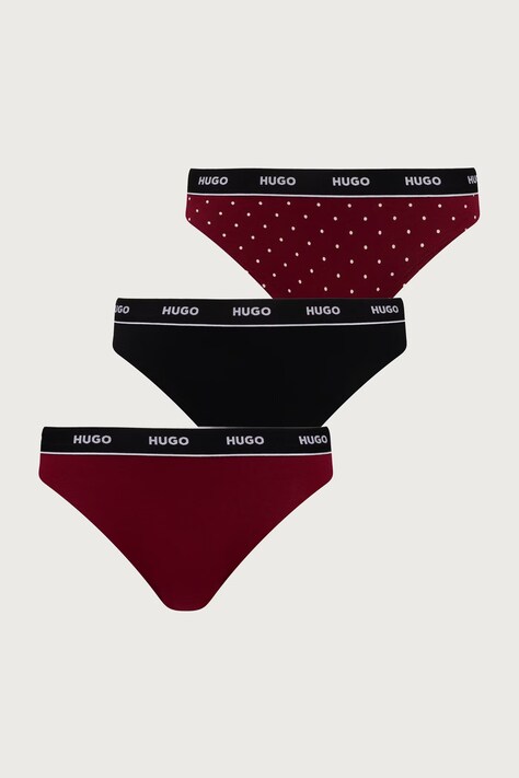 HUGO Stringi damskie bawełniane z elastanem TRIPLET THONG DESIGN 3-pack czerwone 50545703