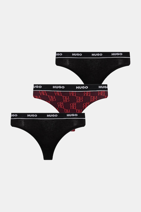 HUGO stringi bawełniane 3-pack TRIPLET THONG DESIGN kolor czarny z bawełny 50545703