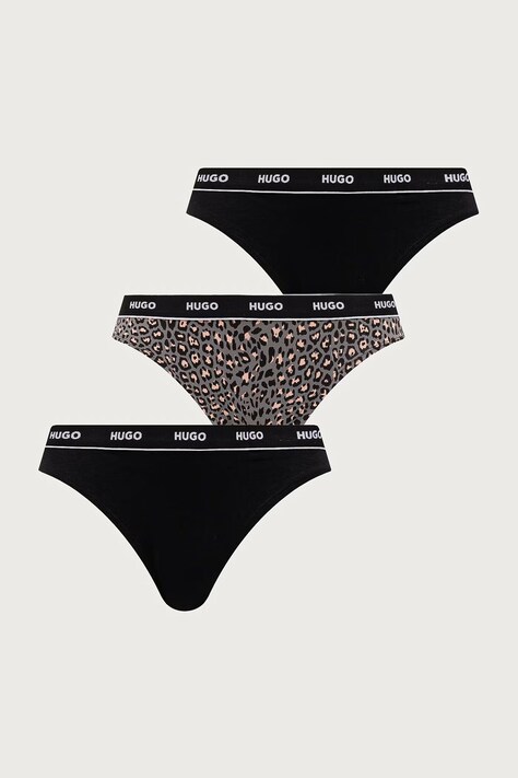 HUGO Stringi damskie bawełniane z elastanem TRIPLET THONG DESIGN 3-pack szare 50545703